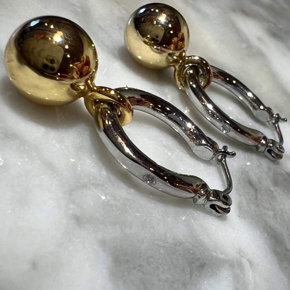 Silver hoop earrings with Gold Balls Dangle Hoops Perfect two tone earrings! - Picture 5 of 16